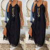 Sexy Black Lace Patchwork Strap Dress V Neck Sleeveless Side Split Women Summer Dresses Beach Maxi Dress Loose Robe Femme  #YY
