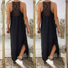 Sexy Black Lace Patchwork Strap Dress V Neck Sleeveless Side Split Women Summer Dresses Beach Maxi Dress Loose Robe Femme  #YY
