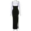 Sexy Black Skirts High Waisted A Line Suspender Womens Spring Summer Women High Split Long Maxi Skirt 2023