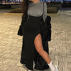 Sexy Black Skirts High Waisted A Line Suspender Womens Spring Summer Women High Split Long Maxi Skirt 2023