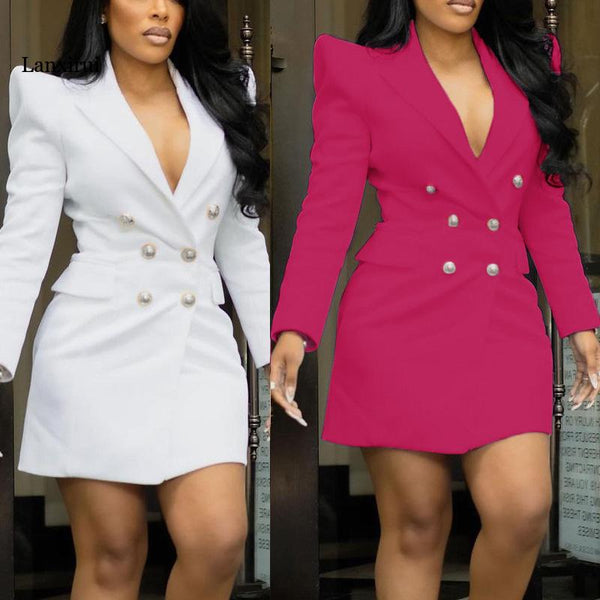 Sexy Blazer Women Autumn Winter Long Sleeve Slim Jacket Casual Top Ankara Solid Color Office Lady Suit Jacket
