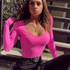 Sexy Blouses Women's Neon Long Sleeve Deep O Neck Female Tunic Slim Autumn Short Shirt Solid Womens Tops And Blouses