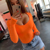 Sexy Blouses Women's Neon Long Sleeve Deep O Neck Female Tunic Slim Autumn Short Shirt Solid Womens Tops And Blouses