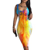 Sexy Bodycon Dress For Women Evening Party Floral Midi Dress Tie Dye Leoaprd Print Spaghetti Strap Dresses