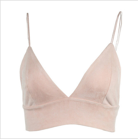 Sexy Bralette Women Sleeveless Pink Suede Leather Crop Top Ladies Slim V Neck Shirt Girls Camisole