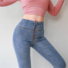 Sexy Butt Jeans Pull on High Waist Jeans Zipper Shape Leg Denim Pants Solid Push Up Trousers ouc061