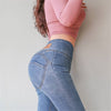 Sexy Butt Jeans Pull on High Waist Jeans Zipper Shape Leg Denim Pants Solid Push Up Trousers ouc061