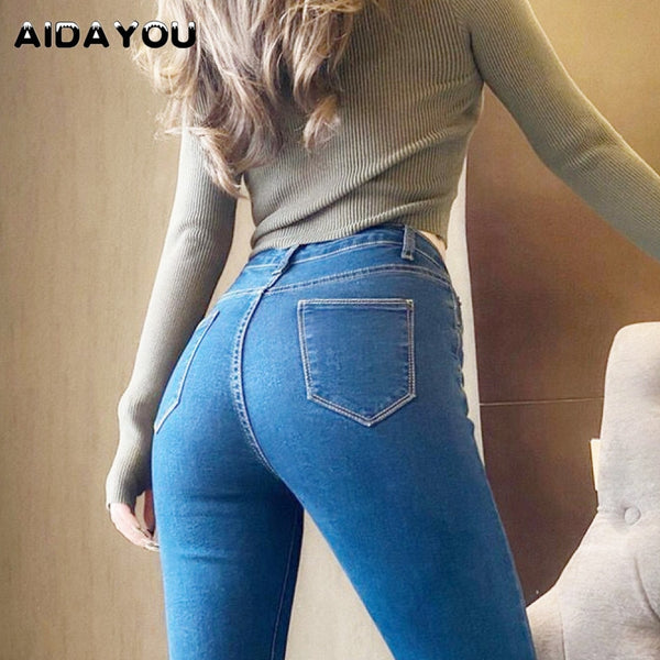 Sexy Butt Jeans for Women Straight Style Denim Pants Trousers 2022 Blue Gray Elastic Waist High Wasited ouc209