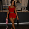 Sexy Casual Sporty Matching Set Women Workout Active Fitness 2 Piece Outfits Square Collar Tank Top and Biker Short Suit