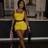 Sexy Casual Sporty Matching Set Women Workout Active Fitness 2 Piece Outfits Square Collar Tank Top and Biker Short Suit