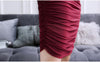 Sexy&Club Red Wine Square Collar Sheath Dresses Women Autumn Super Elastic Fold Three Quarter Sleeve Slim Package hip Dress