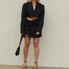 Sexy Copped Blazer 2 Piece Set Empire Split Skirts Set Dress Suit Women Single Button Blazer Empire Solid Skirts Summer Korean