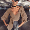 Sexy Criss Cross Bandage Wrap Tops Women Long Puff Sleeve V Neck Shirt Blouse 2022 Autumn Bow Tie Slim Crop Top Blusas