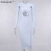 Sexy Criss-Cross Hollow Out High Elastic Skinny Midi Dress Autumn Winter Women Casual V Neck Long Sleeve White Bodycon Dress
