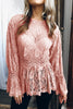 Sexy Crochet Lace Peplum Blouse Shirt Women Sexy O Neck Long Flare Sleeve Hollow Out Ruffle Women's Elegant Blouses Tops Blusas