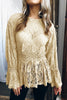 Sexy Crochet Lace Peplum Blouse Shirt Women Sexy O Neck Long Flare Sleeve Hollow Out Ruffle Women's Elegant Blouses Tops Blusas