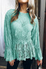 Sexy Crochet Lace Peplum Blouse Shirt Women Sexy O Neck Long Flare Sleeve Hollow Out Ruffle Women's Elegant Blouses Tops Blusas