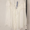 Sexy Deep V-Neck Ruffled Chiffon Shirts Retro lantern Sleeve Pleated Blouses Splice Flounce Thin Transparent Tops 2023