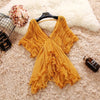 Sexy Deep V-neck bat sleeves Blouses Double layers Ruffles irregular Pleated Chiffon Shirt High waist Lotus Tops 2022