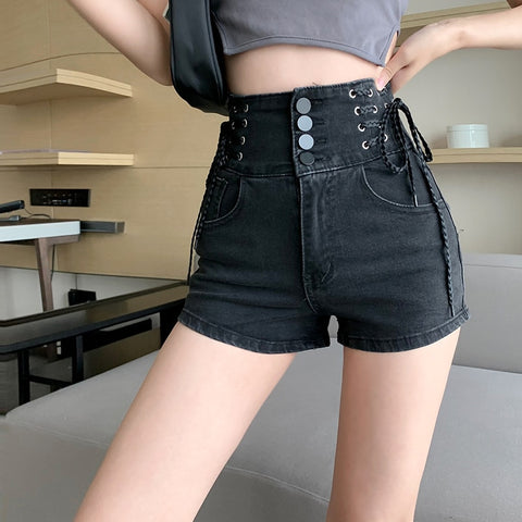 Sexy Denim Shorts Women's Slim Fit Pants 2022 Summer Back Hollow Out Quality High Waist Tight Female Elastic Short Jeans