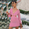Sexy Dresses Party Night Club Dress 2023 Long Sleeve Deep V Neck Drawstring Backless Spring Autumn Sweater Green Dresses