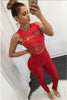 Sexy Fashion Women Sleeveless Bandage Bodycon Jumpsuit Lace Romper Trousers Evening Clubwear Red