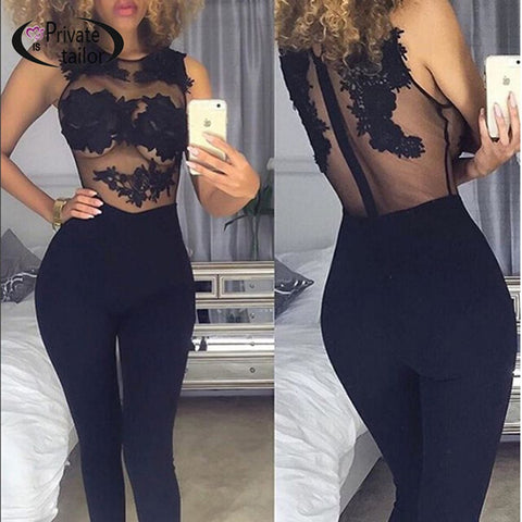 Sexy Fashion Women Sleeveless Bandage Bodycon Jumpsuit Lace Romper Trousers Evening Clubwear Red