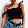 Sexy Fashion Women Tank Top Casual Short Bow Tops Vest Bow Bandage Square Collar Crop Tops Shirt Tees