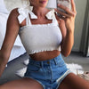 Sexy Fashion Women Tank Top Casual Short Bow Tops Vest Bow Bandage Square Collar Crop Tops Shirt Tees