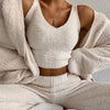 Sexy Fur Two Piece Set Fall Winter Fleece Thicken Women Outfits Backless Crop Tops And Pants Suit Solid Clubwear Sets