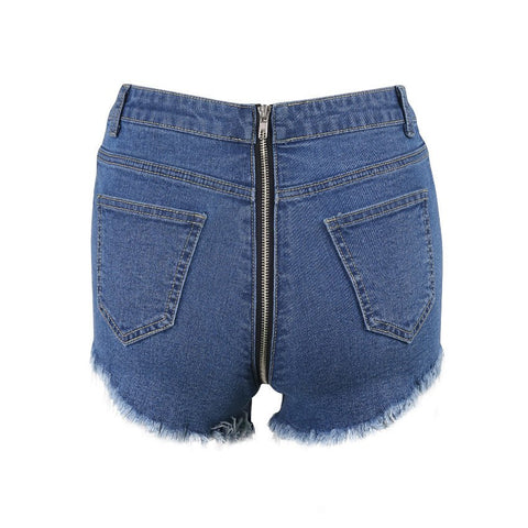 Sexy High Waist Short Jeans for Women New Back Zipper Hem Ripped Denim Party Club Hotpants Elastic Stretched Trousers Femme