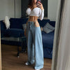Sexy Hollow Chain High Waist Straight Jeans Stylish Chic Female Wild Trendy Streetwear Trousers for Party Shopping Travelling