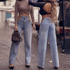 Sexy Hollow Chain High Waist Straight Jeans Stylish Chic Female Wild Trendy Streetwear Trousers for Party Shopping Travelling