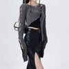 Sexy Hollow Out Irregular Knitted Top Harajuku Y2K Pullovers Streetwear Long Sleeved Korean Style Split Pullover Thin Sweaters