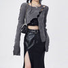 Sexy Hollow Out Irregular Knitted Top Harajuku Y2K Pullovers Streetwear Long Sleeved Korean Style Split Pullover Thin Sweaters