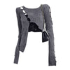 Sexy Hollow Out Irregular Knitted Top Harajuku Y2K Pullovers Streetwear Long Sleeved Korean Style Split Pullover Thin Sweaters