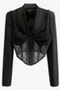 Sexy Hollow Out Lace Stitching Fishbone Corset Suit Jacket for Women 2023 Autumn Black Short Blazer Long Sleeve Jacket Lady