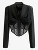 Sexy Hollow Out Lace Stitching Fishbone Corset Suit Jacket for Women 2023 Autumn Black Short Blazer Long Sleeve Jacket Lady