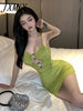 Sexy Girl Strap Green Spaghetti Strap Wrapping Chest Women Low-cut Bodycon Slim Hip Evening Night Club Party bandage Dress
