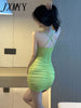 Sexy Girl Strap Green Spaghetti Strap Wrapping Chest Women Low-cut Bodycon Slim Hip Evening Night Club Party bandage Dress