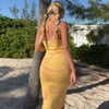 Sexy Knitted Bodycon Midi Dress Women Y2K Halter Neck Summer Yellow Sleeveless Dress Backless Party Beach Casual Sundress
