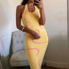 Sexy Knitted Bodycon Midi Dress Women Y2K Halter Neck Summer Yellow Sleeveless Dress Backless Party Beach Casual Sundress