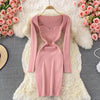 Sexy Knitted Dresses For Women 2022 Strapless Ribbed Elastic Slim Solid High Waist Long Sleeve Dress Midi Sweater Dress