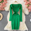 Sexy Knitted Dresses For Women 2022 Strapless Ribbed Elastic Slim Solid High Waist Long Sleeve Dress Midi Sweater Dress
