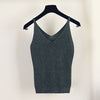 Sexy Knitted Tank Tops Women Gold Thread sequins top sleeveless V Neck stretch vest Blusas 19colors Solid Silver Camis Fitness