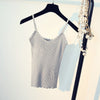 Sexy Knitted Tank Tops Women ruched strapless short cute sweet V Neck Tank Blusa Solid Camis Beige Fitness Sweater camisole