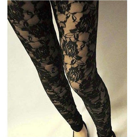 Sexy Lace Leggings Women Skinny Legging Soft Rose Stretchy Jeggings Slim Pencil Pants