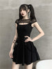 Sexy Mesh Hollow Goth Dress Women Gothic Style Bandage Mini Dresses Harajuku Solid Black Slim Robe Punk Style Egirl Vestidos