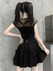 Sexy Mesh Hollow Goth Dress Women Gothic Style Bandage Mini Dresses Harajuku Solid Black Slim Robe Punk Style Egirl Vestidos