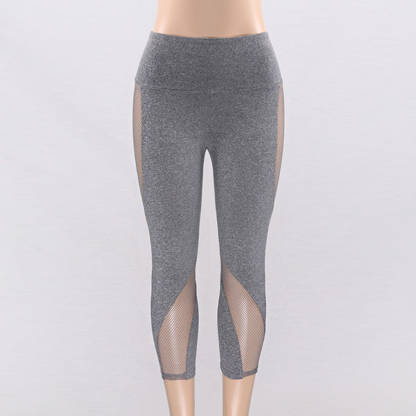 Sexy Mesh Patchwork Gray Women Leggings Fitness High Waist Elastic Breathable Workout Legging 2022 New Woman Clothing Pants